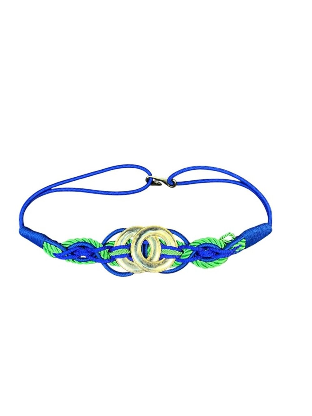 Handcrafted Unisex Blue & Green Braided Cord Gold Ring Belt